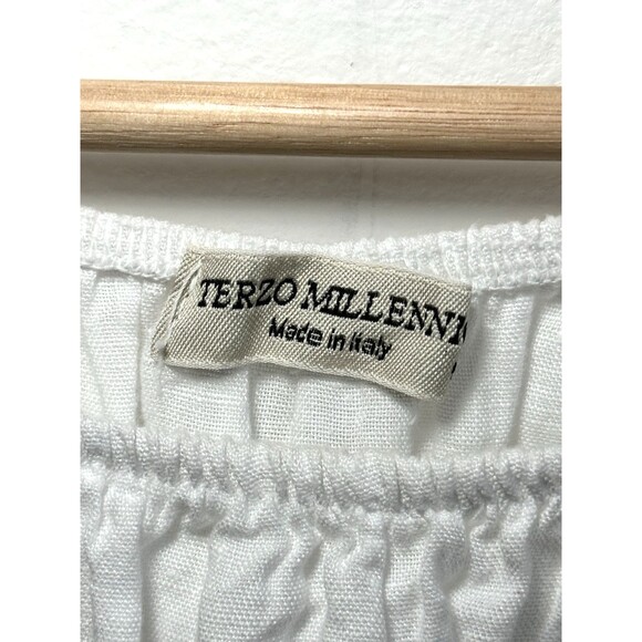 Terzo Millennio Women White Linen Blend Top L Italy Beach Boho Lagenlook Peasant - Picture 10 of 11